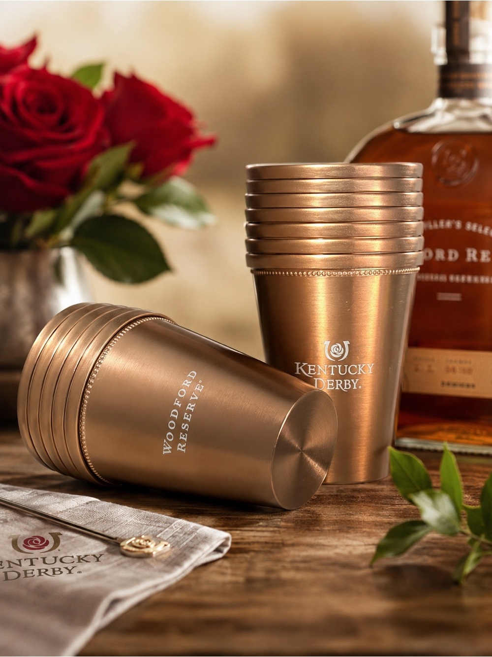 Copper Kentucky Deeby, Woodford Reserve cups - Set of 10